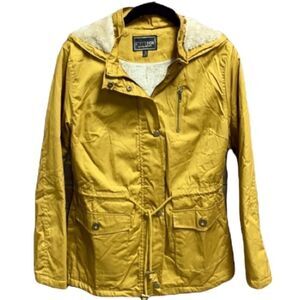 C’ESRROI Mustard Hooded Full-Zip Utility Jacket Size Small